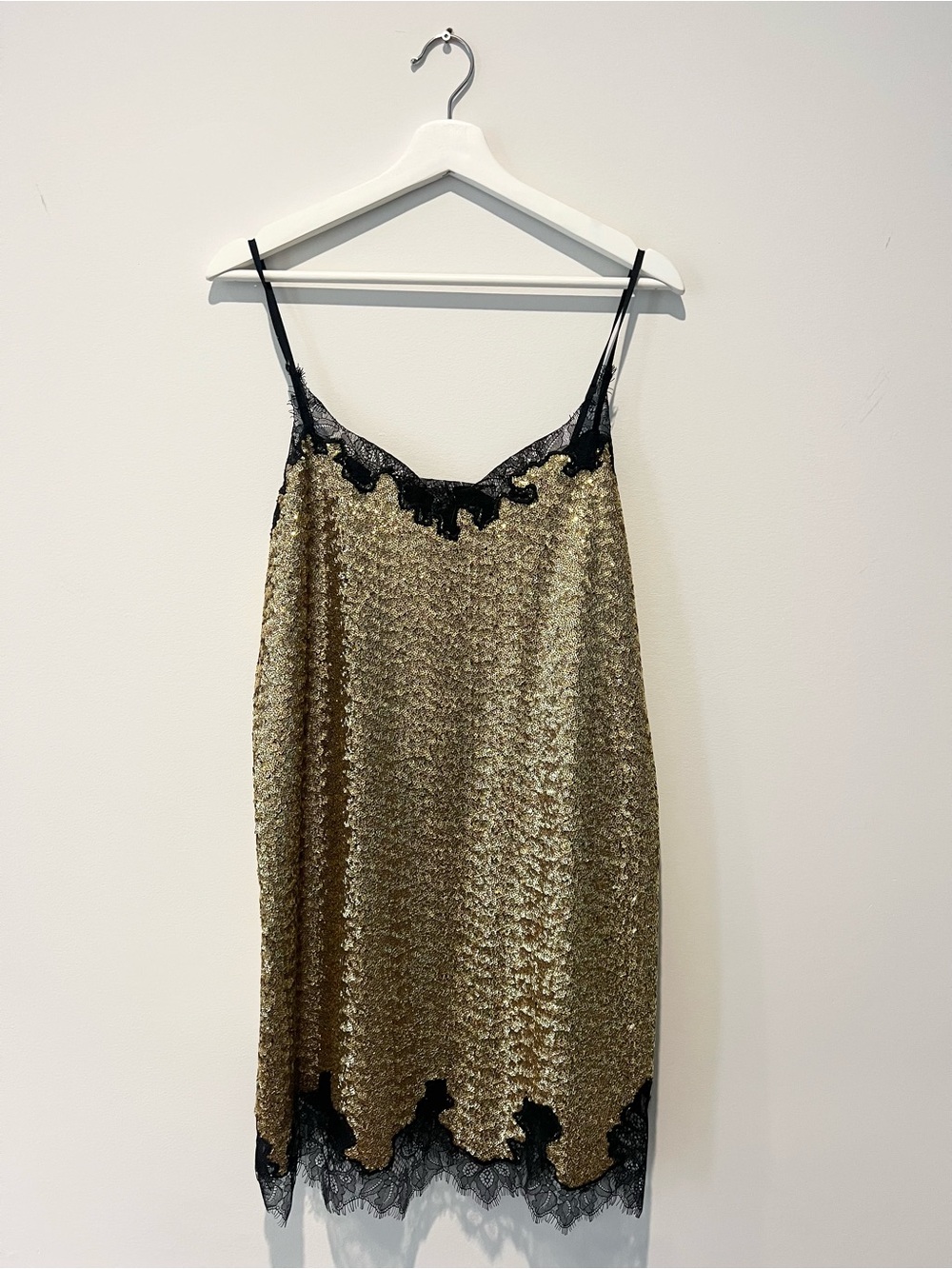Sequin Slip Dress with Black Lace Trim BNWT